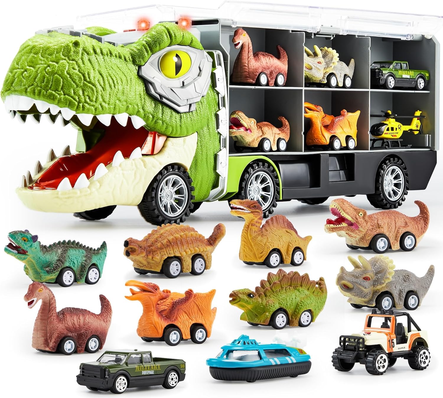 Dinosaur Truck with 12 Pull Back Cars