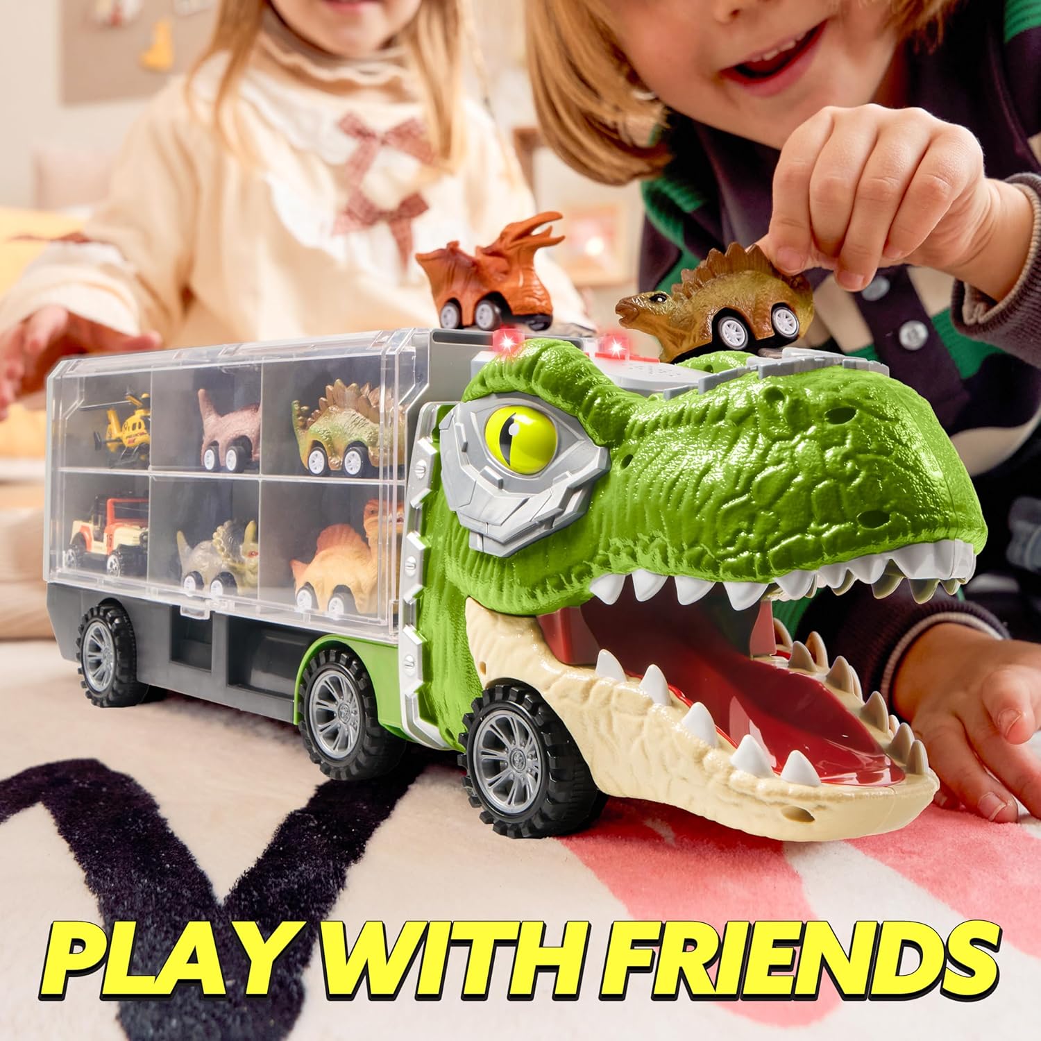 Dinosaur Truck with 12 Pull Back Cars