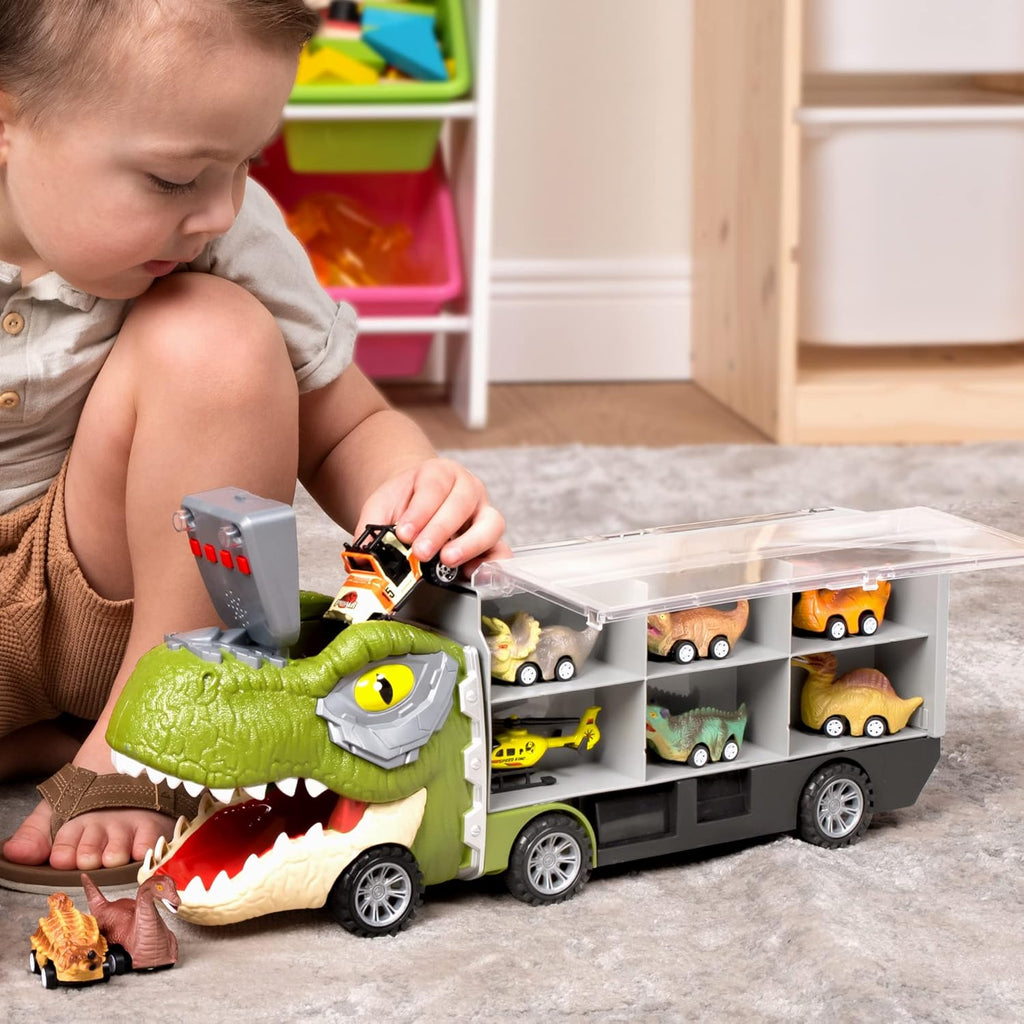 Dinosaur Truck with 12 Pull Back Cars